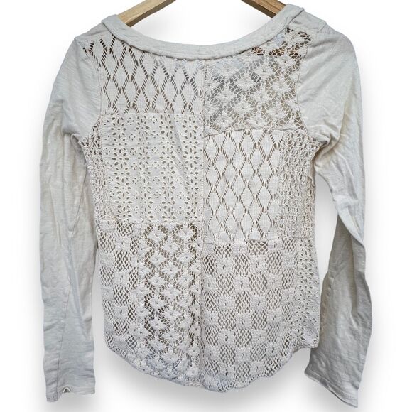 Free People Cream Ivory Long Sleeve Lace Back Women's Long Sleeve Shirt Sz. XS - Picture 2 of 10